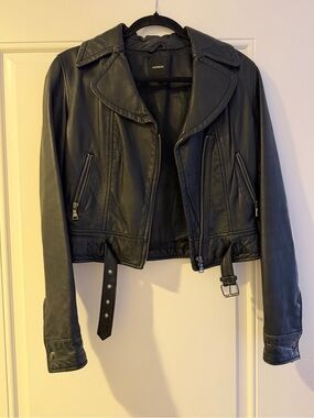Black 100% leather moto jacket - Express, S